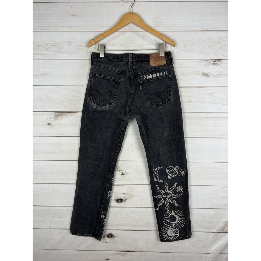 VTG Levis 501 Jeans Adult 33x30 XX Black Graphics Made USA Celestial Rips 90s - Picture 2 of 11